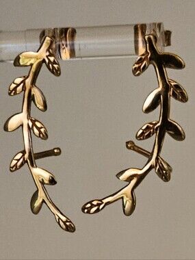 Italian 925 Sterling Silver Rose Gold Over Leaf Vine Ear Climber Earrings JCM